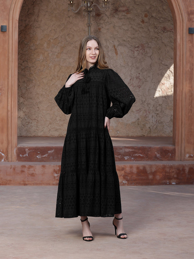 Black Tiered schiffli Dress