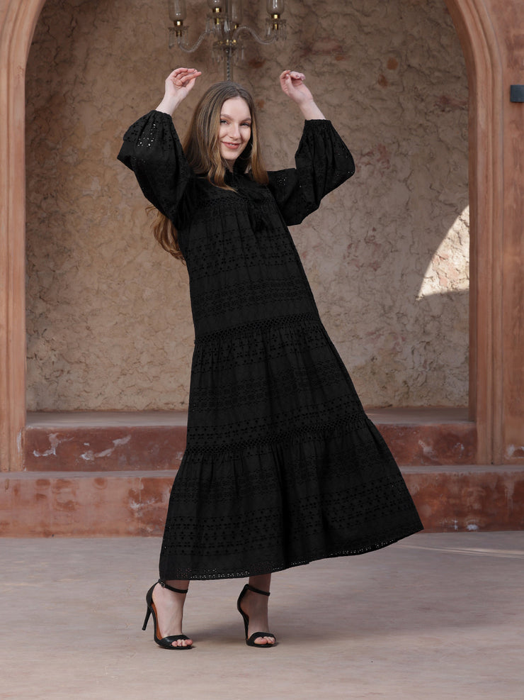 Black Tiered schiffli Dress