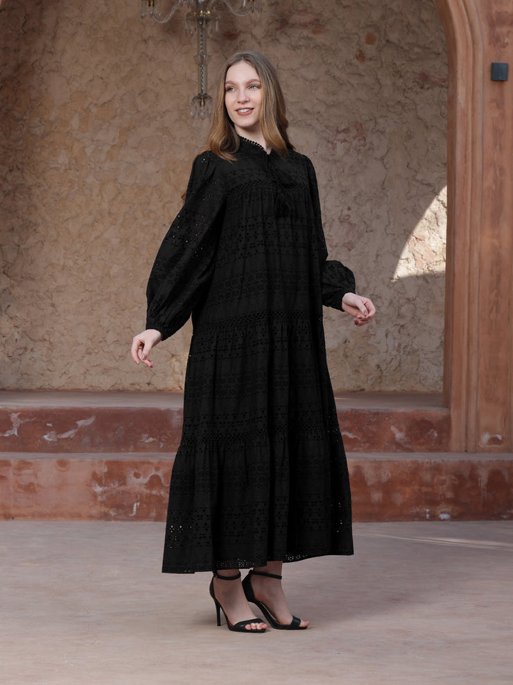 Black Tiered schiffli Dress