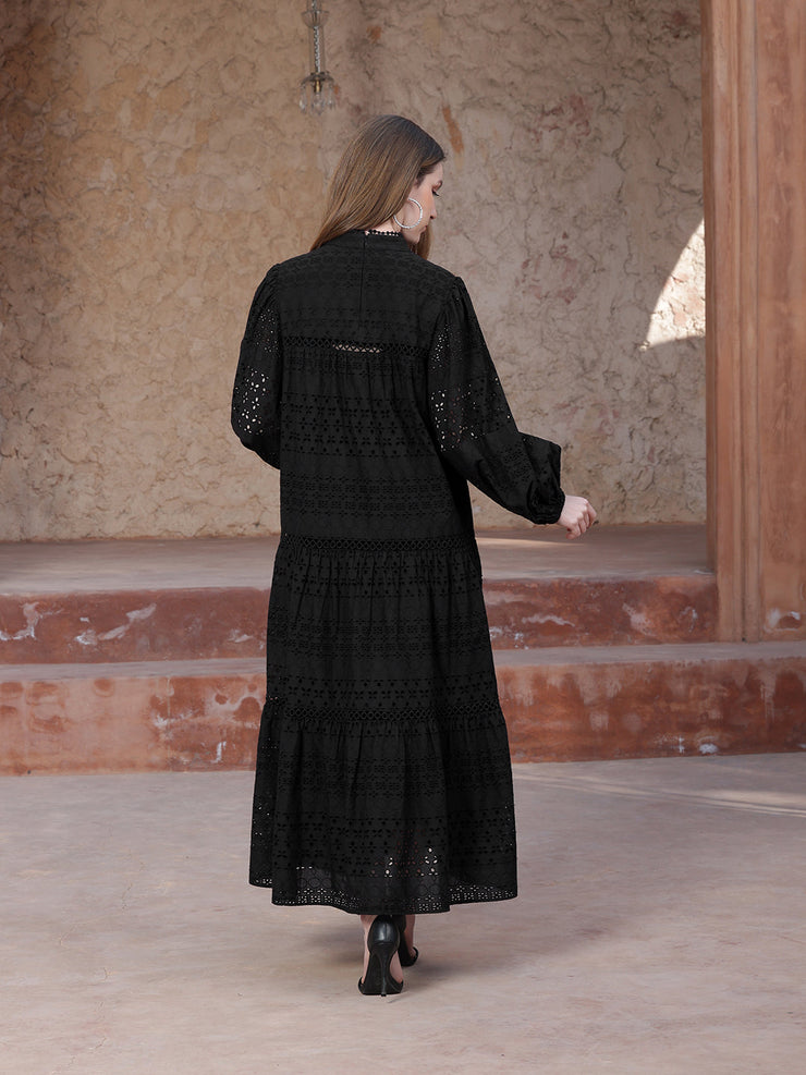 Black Tiered schiffli Dress